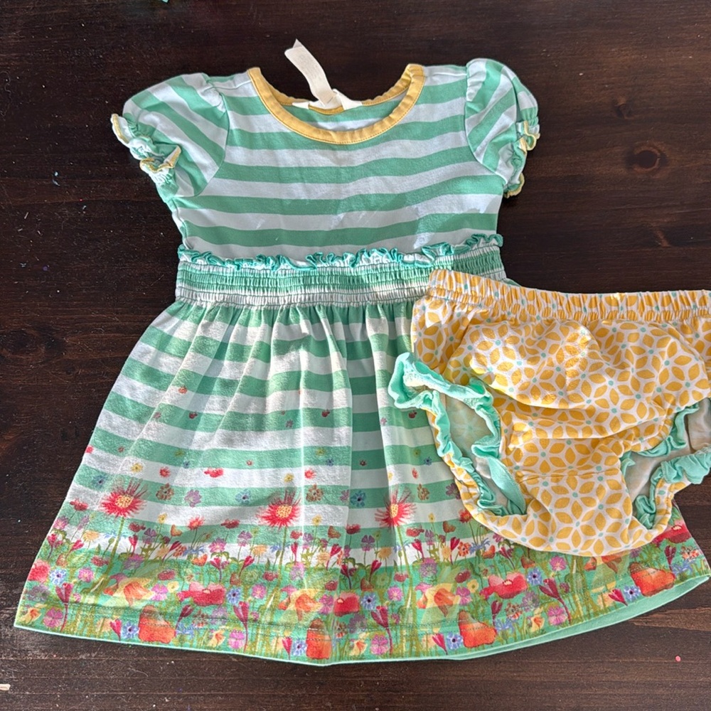Matilda Jane Green and Yellow Sundress with Puff Sleeves